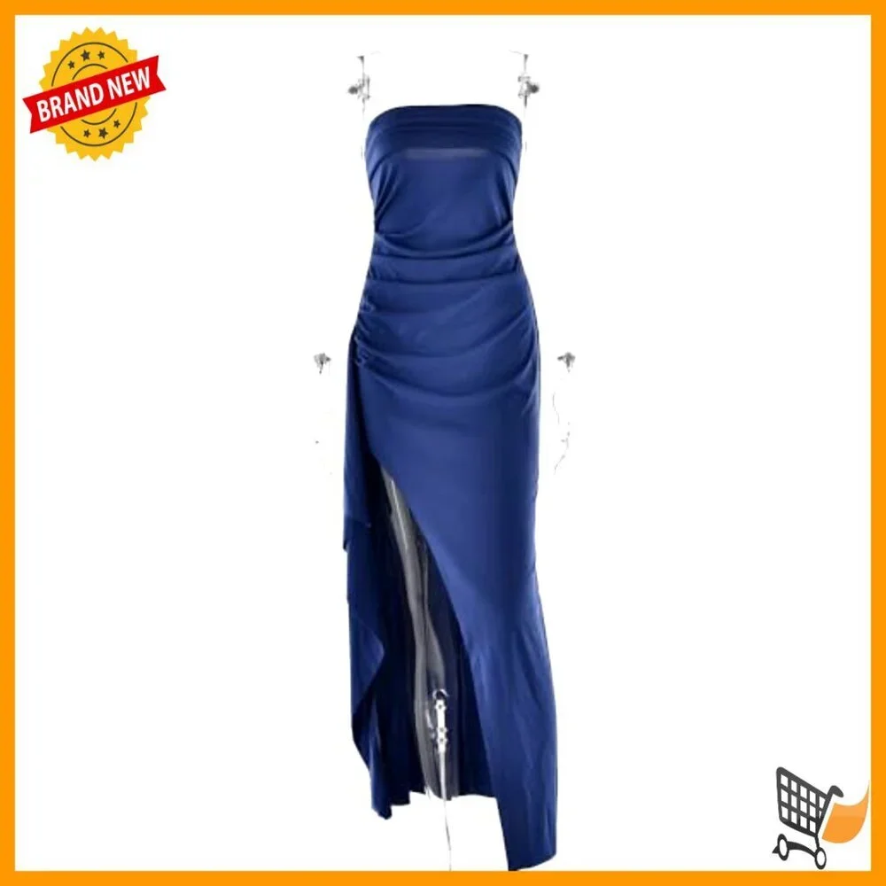 Strapless Backless Maxi Dress Bodycon Ruched High Split Off Shoulder Party